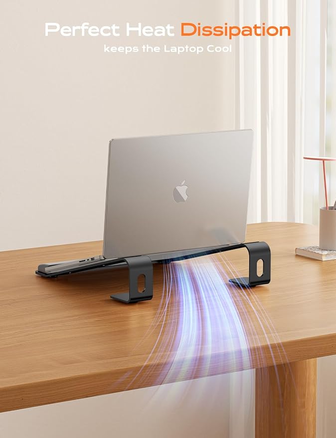 Laptop Stand for Desk, Metal Laptop Stand with Wrist Support, Ergonomic Detachable Laptop Riser, Aluminum Lectern, Computer Stand for MacBook Air Pro, HP, Dell, XPS, HP (10-17") Laptops - Black
