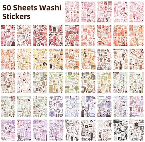 Vintage Washi Stickers for Scrapbooking, Scrapbook Stickers for Junk Journals, 50 Sheets Aesthetic Sticker Book for Journaling Supplies,Art Bullet Journals for Adults Teens Girls with 1pcs Carving - Image 3