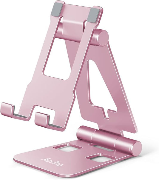 Cell Phone Stand for Desk, Adjustable Desktop Phone Holder Stand, Foldable Moblie Phone Dock for iPhone17 16 15 14 13 12 11 Pro Xs Max Xr X 8 7 6 5 5s SE Nintendo Switch All Phones, Rose Gold