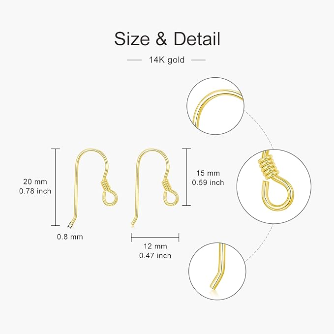 14K Real Gold Earring Hooks for Jewelry Making Fish Hooks 14K Yellow Gold Earring Findings for Earrings Jewelry Making(Style 7)