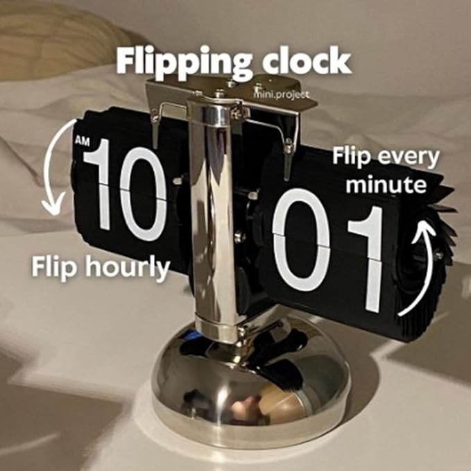 Tyenaza Flip Desk Clock, Digital Flip Down Clock, Retro Minimalist Single Foot Mechanical Auto Flip Clock Desk Clock for Home Livingroom(Black)