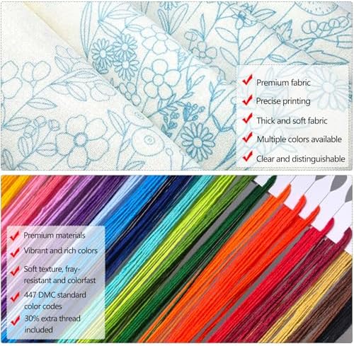 Zhenqing Bees & Flowers Embroidery Kit 11.4x11.4cm - 4-Piece Complete Cross Stitch Set with Pre-Printed Fabric, Threads, Hoop, Needles & Instructions | DIY Craft for Adults, Beginners-Friendly (C0046) - Image 6
