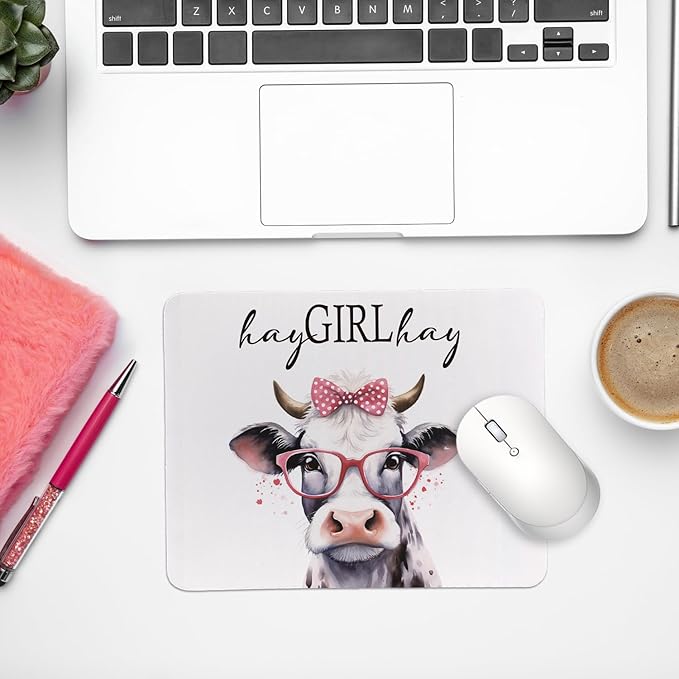 Rusenbao Cow Mouse Pad for Desk, Cow Gifts for Women, Non-Slip Rubber Base Mouse Pads for Wireless Mouse, Computers, Laptop, Office, 9.5x7.9 Inch