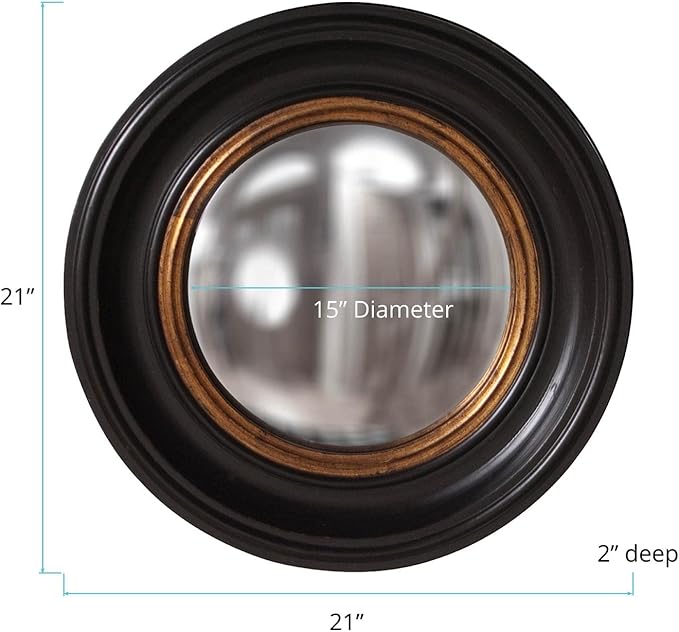 Howard Elliot Rex Convex Wall Mirror, Round Hanging Accent Wall Mirror with Mottled Gold Leaf, Brown Circle Mirror Wooden Frame, Rustic Decorative Mirror for Bedroom, Entryway, Farmhouse - 21 Inch
