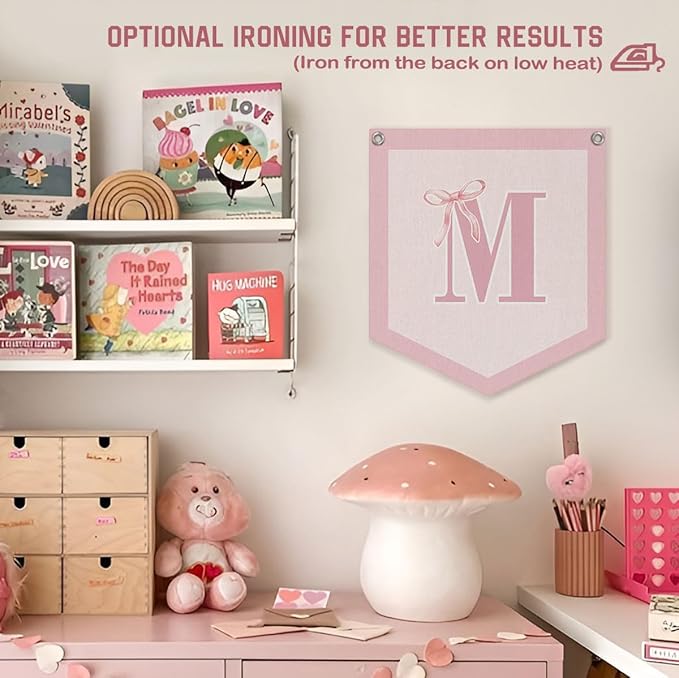 Lacama Initial Personalized Preppy Banner, Baby Shower Decor Girl Nursery Decor, Coquette Pink Bow Teen Girl Gifts, Vintage Room Toddler Room Bedroom Playroom Front Door Birthday Gift(M)