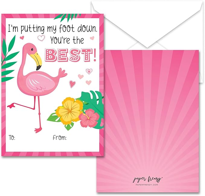 Paper Frenzy Flamingo Themed Valentines - 25 pack WITH ENVELOPES
