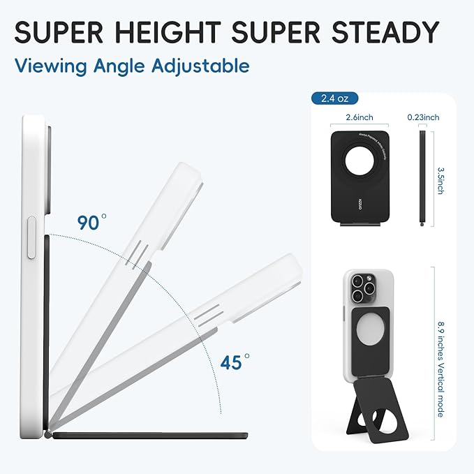 Cell Phone Stand,Adjustable Height and Angle Foldable Phone Holder for Desk, Aluminum Cell Phone Holder,Strong Magnetic Phone Stand Compatible with iPhone 16/15/14/13/12 Series (Black)