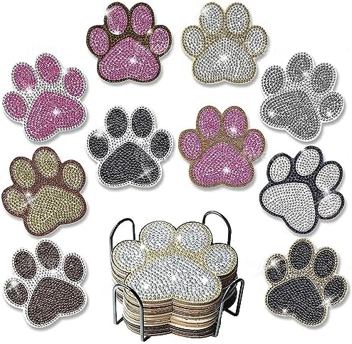 10 pcs Diamond Painting Coasters | Diamond Art Coasters | Dog Paw Diamond Art Painting | Perfect Art Craft Gift for Dog Lover, Dad, Mom, Grandparents, Brother, Sister. by LGANHAPY