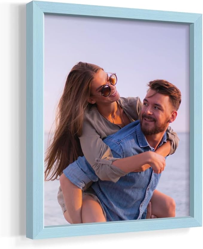 Renditions Gallery Set of 9, 11X14 Custom Photo Prints with Real Wood Picture Frames. Create Personalized Photos with Peel & Stick Photo Frames. Blue Frame