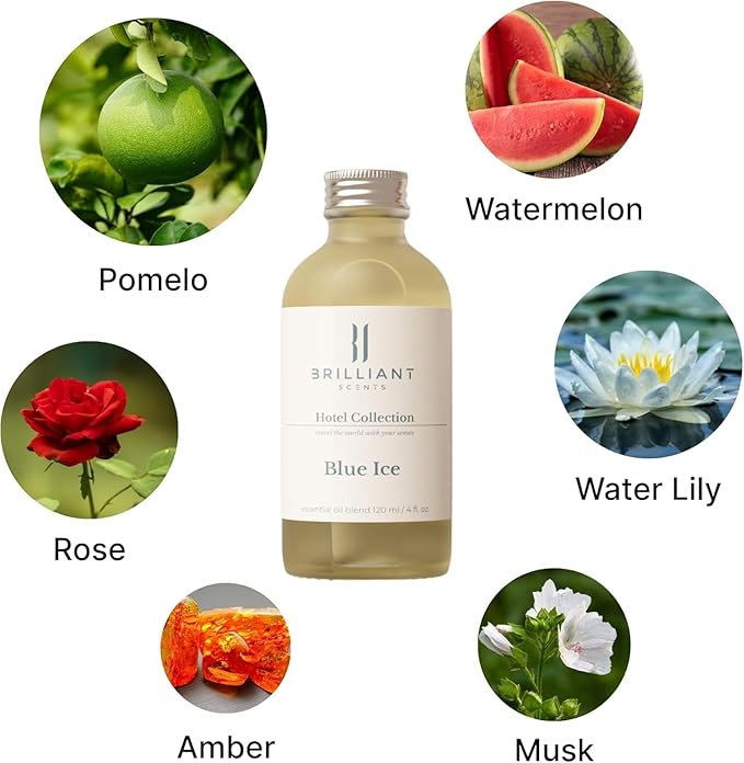 Brilliant Scents Blue Ice Fragrance Oil 200ml - Premium Diffuser Oil for Home, Office, Hotels - Long Lasting, Plant-Based, Meets IFRA Standards, USA-Made - Pomelo, Water Lily, Amber