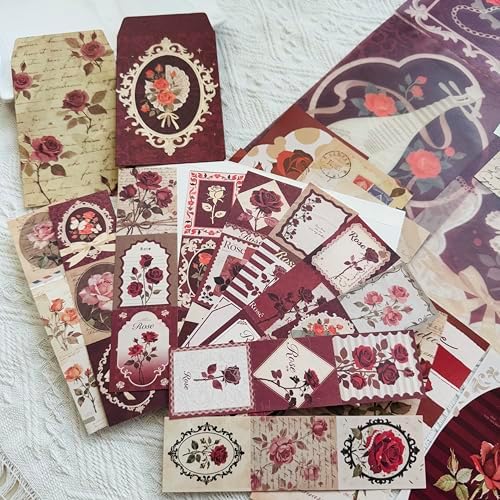Rose Botanical Bullet Junk Journal Kit, Red Aesthetic Scrapbooking Supplies - Image 5