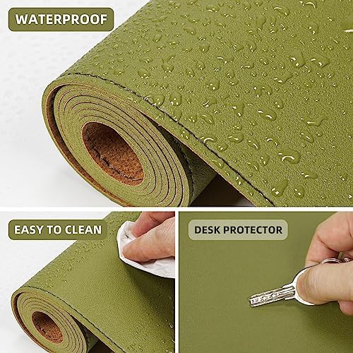 AFIING Leather Desk Pad Protector, Large Desk Mat with Natural Cork & PU Leather, Mouse Pad, Non-Slip, Waterproof Desk Writing Pad for Office and Home (Olive Green) - Image 5