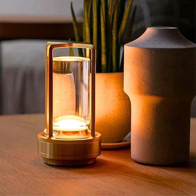 Klarako Crystal Lantern Lamp – Modern Cordless Rechargeable Bedside & Outdoor Light, Portable Wireless Lamp – Dimmable Touch Control – Luxury Living Room & Hotel-Style Lighting (Gold, 5-Pack)