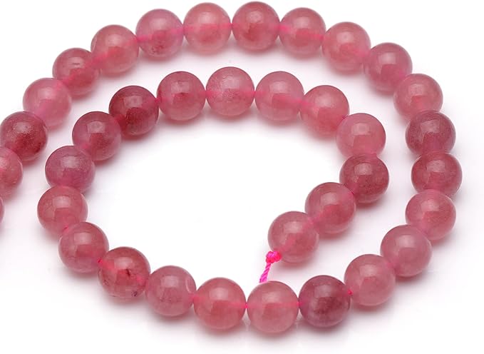 Youngbling Natural Crystal Beads for Jewelry Making,6mm Strawberry Quartz Polished Round Smooth Stone Beads,Genuine Real Stone for Bracelet Necklace 15 Inch(Strawberry Quartz,6mm)