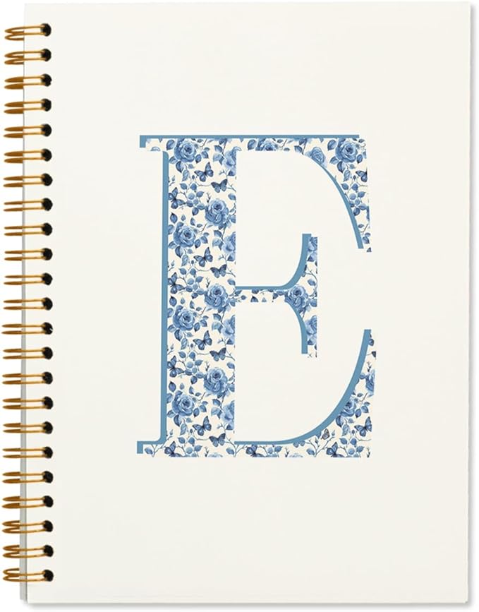 Blue Cute Initial Notebook Journals Diary Libretas Escolares E, Preppy Cute Personalized Notebook Gifts for Women Teen Girls Kids,Preppy Blue School Supplies for Girls 5.5x8.3
