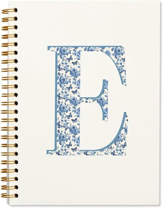 Blue Cute Initial Notebook Journals Diary Libretas Escolares E, Preppy Cute Personalized Notebook Gifts for Women Teen Girls Kids,Preppy Blue School Supplies for Girls 5.5x8.3