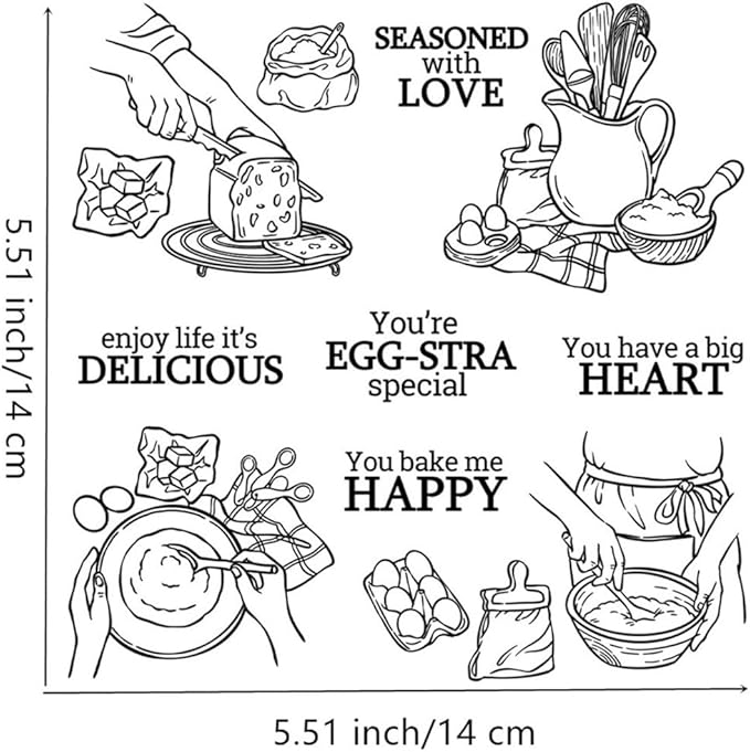 Enjoy Life Bread Stamps and Cutting Dies for Card Making DIY Transparent Silicone Clear Stamp and Metal Die Cuts Sets for Scrapbooking Paper Greeting Cards Decor Seals Craft Supplies