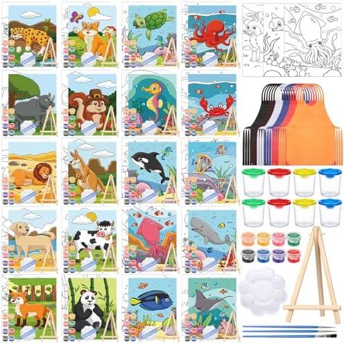 Sherr 140 Pcs 20 Set Pre Drawn Canvas Painting Kit, Animal by Sherr