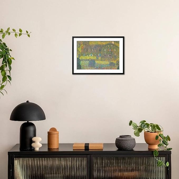 ART.COM Wall Art Print House in Attersee on Black Frame by Gustav Klimt, 29" x 21"