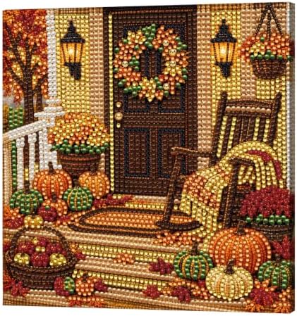 DIY Pearl Painting Kit for Adults, Autumn Porch Fall Art with Wood Frame, 20x20cm Self-Adhesive Pearl Diamond Craft, Autumn Wall Decor Gift for Women, Beginners Relaxing Hobby Kit by Unknown