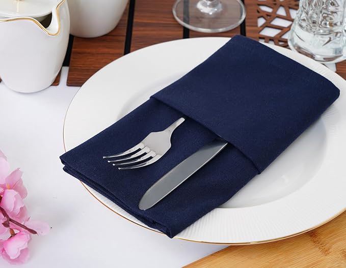 Blue Needles Solid Cloth Napkins Set of 6 Navy Blue 100% Cotton Dinner Napkins 18x18 inches - Soft, Reusable, Absorbent & Washable Linen, Ideal for Christmas Events, Parties & Everyday Use
