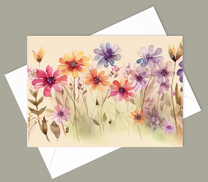 Wildflower Greeting Cards, Set of 10, All Occasion 5 x 7 inch Note Cards with Envelopes, Blank Inside, Colorful Watercolor Floral Bouquet Designs