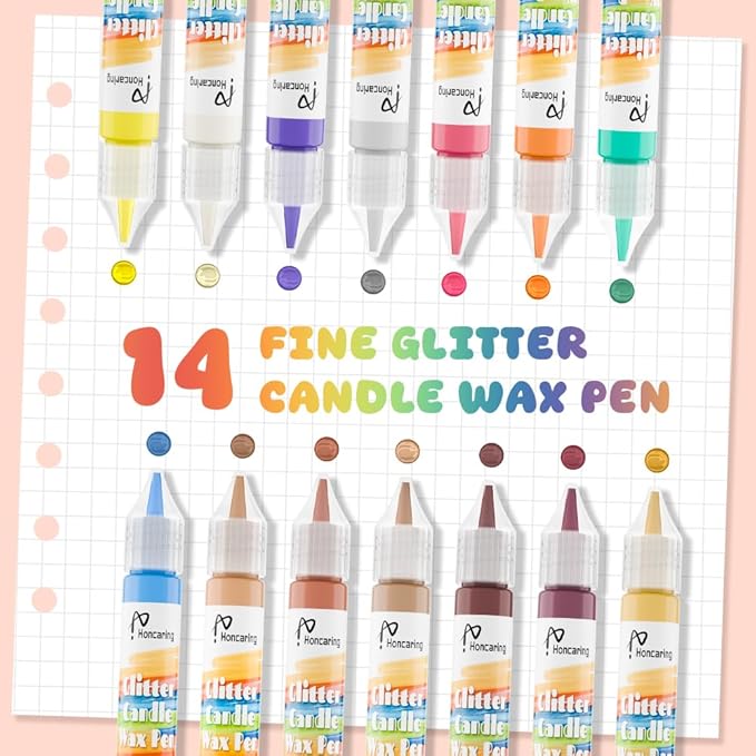 Candle Wax Pen, Easy to Use Glitter Painting Pen, 14 Glitter Colors Set for Candle Blessing Writing, Decorating & More DIY Crafts(15ml/0.5oz*14)