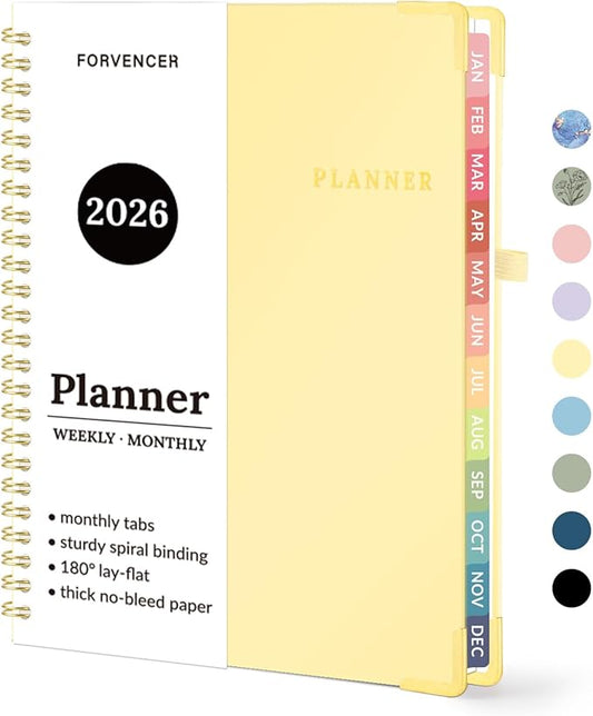 2026 Planner, Forvencer Calendar Planner Weekly and Monthly, Jan 2026-Dec 2026, 6" X 8", Hardcover Agenda Book, Daily Journal Organizer with Inner Pocket, Notebook for Office School, A5, Tender Yellow