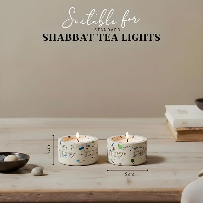 Suri Shabbat Candle Holder – Compact Shabbat Candlesticks for Jewish Home & Holiday Lighting, Stylish Metal Design, Decorative Candle Holders by Suri (Turquoise)
