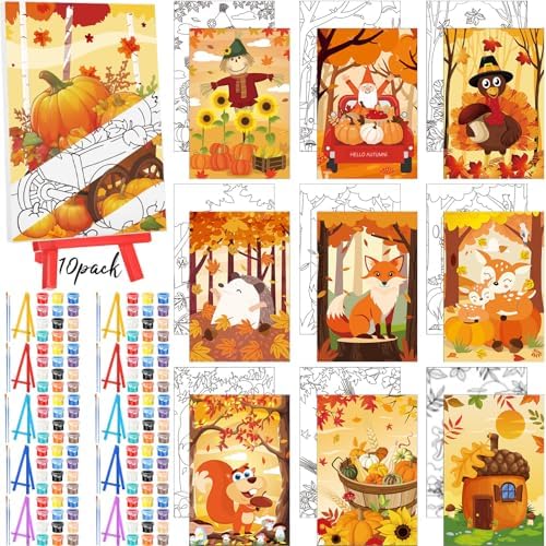 Blosssound 10 Set Fall Pre Printed Canvas For Painting Autumn Canvas 5x7" by Blosssound