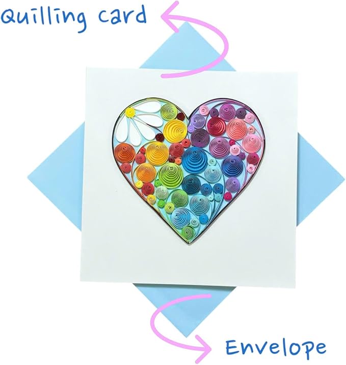 Handcrafted 3D Quilling Colorful Heart Greeting Card for Love, Valentine's Day, Mother's Day, Father's Day or Anniversaries, Blank Inside, Ready to Gift, Includes Envelope