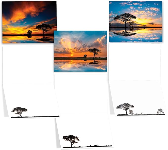 The Best Card Company - 20 Assorted Blank Notecards Box Set 4 x 5.12 Inch with Envelopes (10 Designs, 2 Each) - Tree Settings AM10325OCB-B2x10