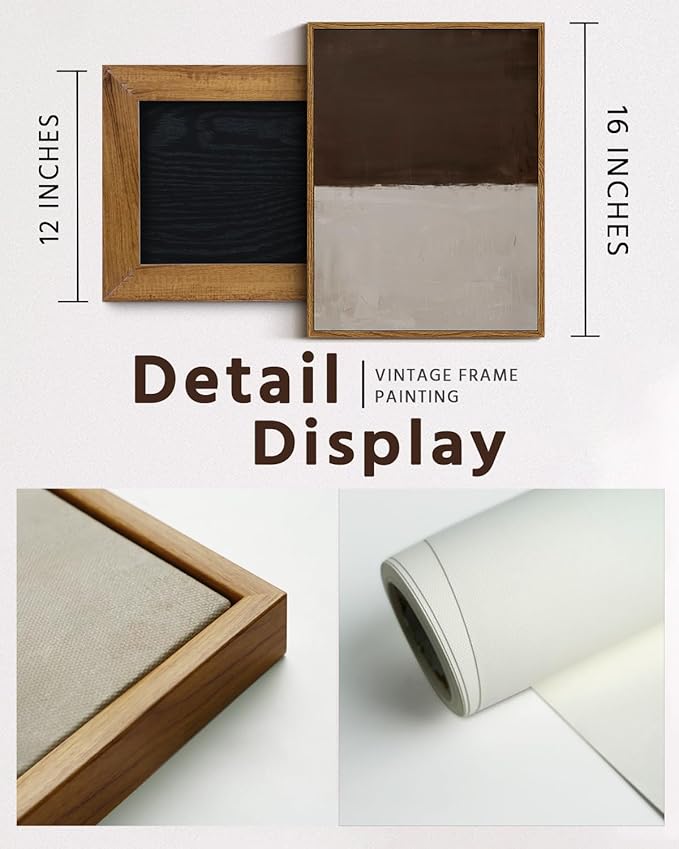VIYYIEA Modern Abstract Framed Wall Art, Brown Grey Wall Art Bedroom Neutral Decor, Canvas Print Color Pictures, Living Room Vintage Decor, 12x16 inch