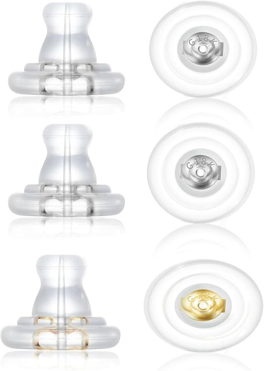 Earring Backs,18K Gold Silicone Earring Backs Replacements,Locking Secure Earring Backs for Studs/Droopy Ears,No-Irritate Hypoallergenice Soft Clear Earring Backs for Adults