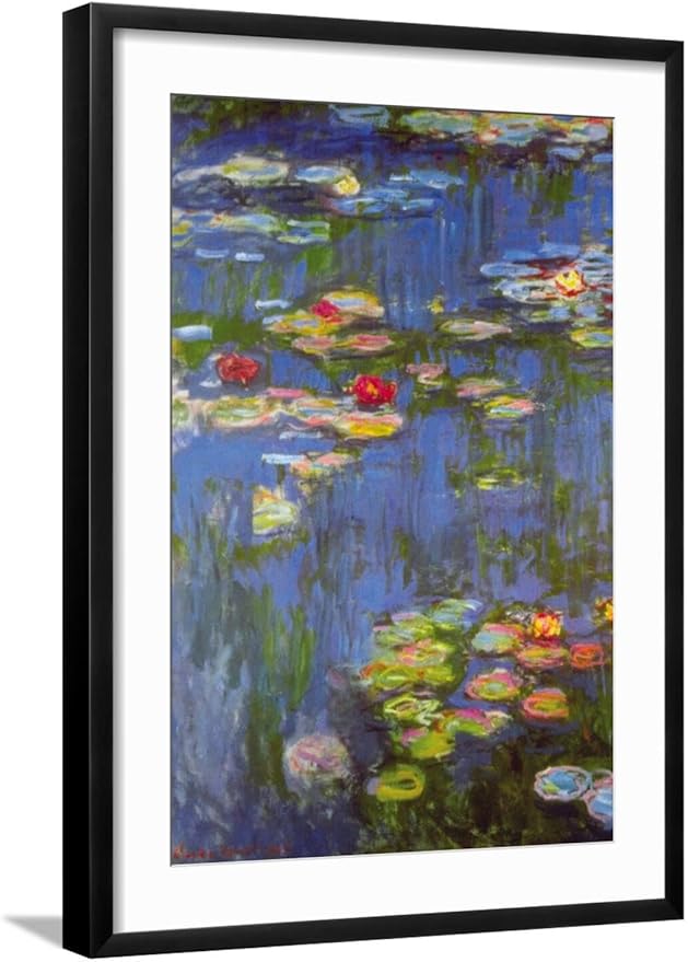 ART.COM Wall Art Print Water Lilies No. 3 on Black Frame by Claude Monet, 21" x 29"