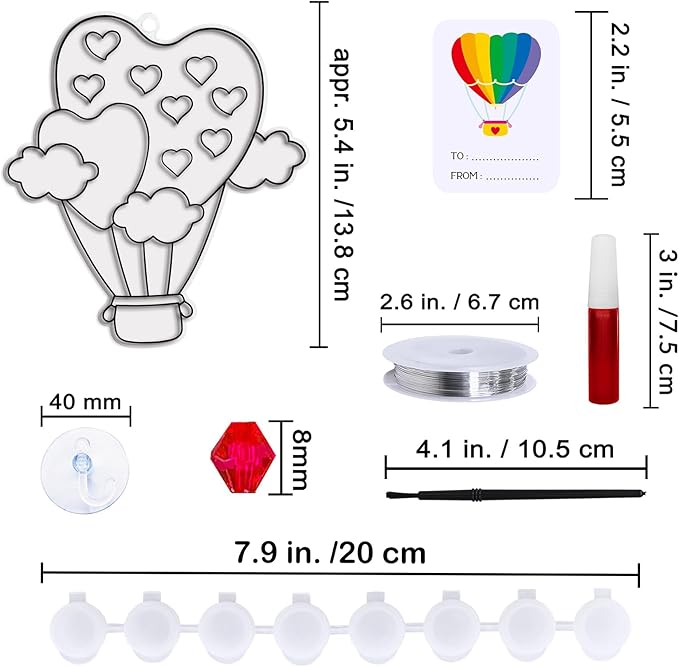 Winlyn 24 Sets Heart Hot Air Balloon Suncatchers Ornaments Decorations DIY Window Paint Art Craft Kits Sun Catcher Painting Kit for Kids Valentine's Day Classroom Activities Party Favors Gift Exchange