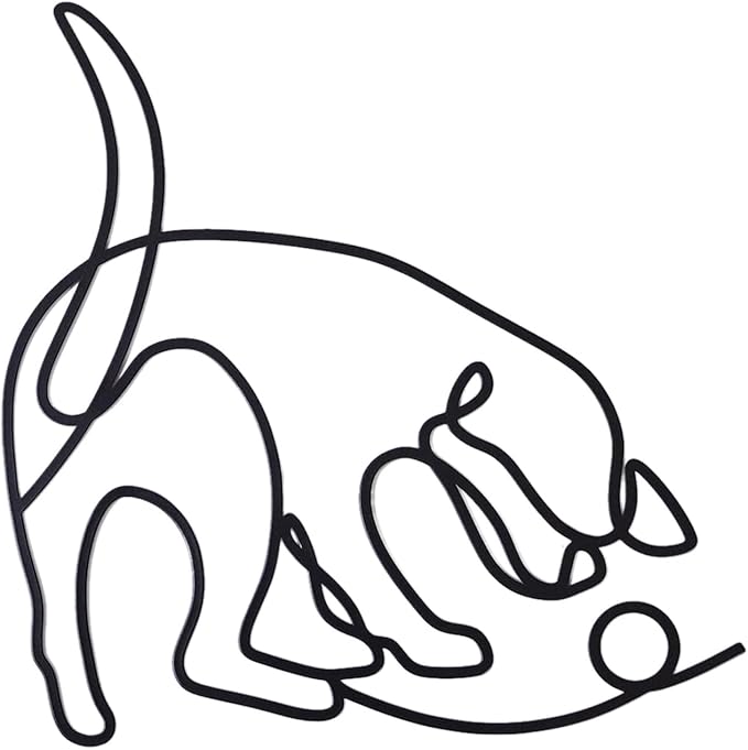TYLCC Black Metal Dog Wall Decor Minimalist Abstract Dog Wall Art Line Drawing Art for Living Room Bedroom Decorations (Play Ball)