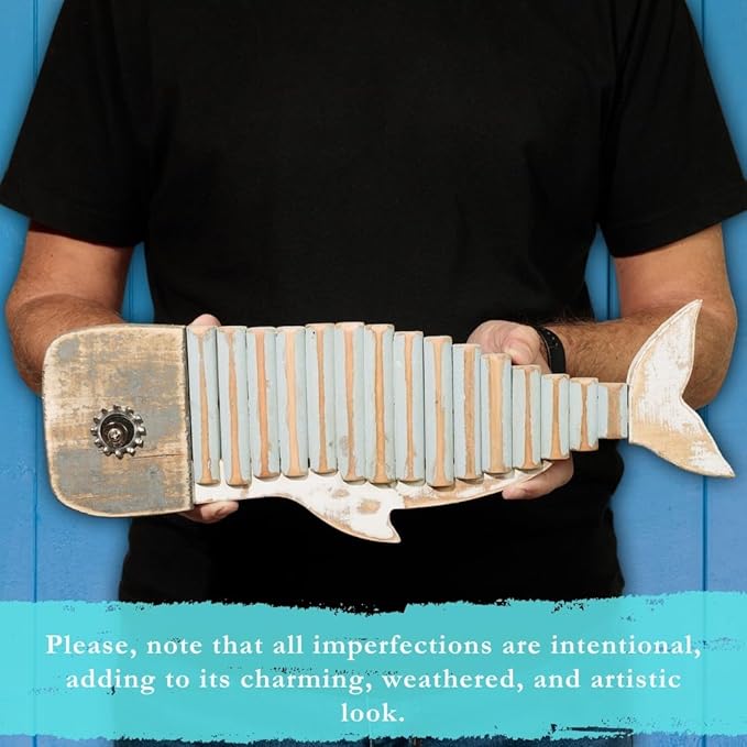 Mint Bucket Brands Driftwood Fish Nautical Wall Decor - 17" x 5.5" Handmade Wooden Rustic Coastal Wall Art for Living Room, Bedroom, Office, Bathroom - Ocean Beach Decoration (Wally)