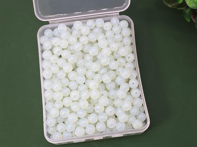 Pamir Tong 500PCS 8mm Milky White Glass Round Beads Bulk,Imitative Jade Beads Kit, Bracelet Space Loose Beads for Jewelry Making Earring, Necklaces, DIY Crafts & Gifts #351