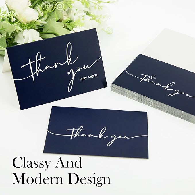 NESCCI 100 PCS Thank You Cards With Envelopes and Stickers，Classy 4x6 Blank Thank You Cards,Thank YouNotes for Wedding, Small Business, Baby & Bridal Shower (Navy Blue)