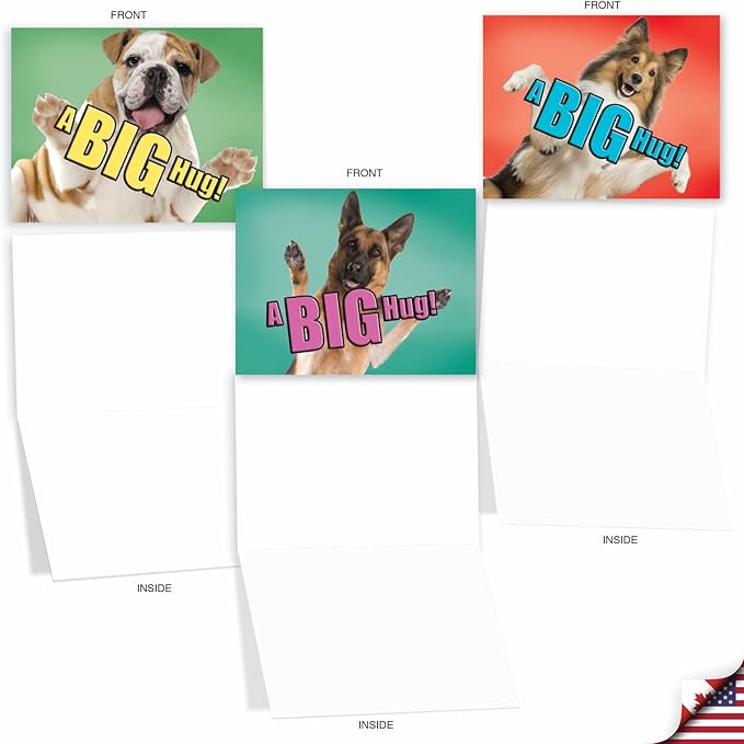 The Best Card Company - 10 Blank Dog Greeting Cards All Occasions for Men and Women (4 x 5.12 Inch) - Dog A Big Hug M6615OCB