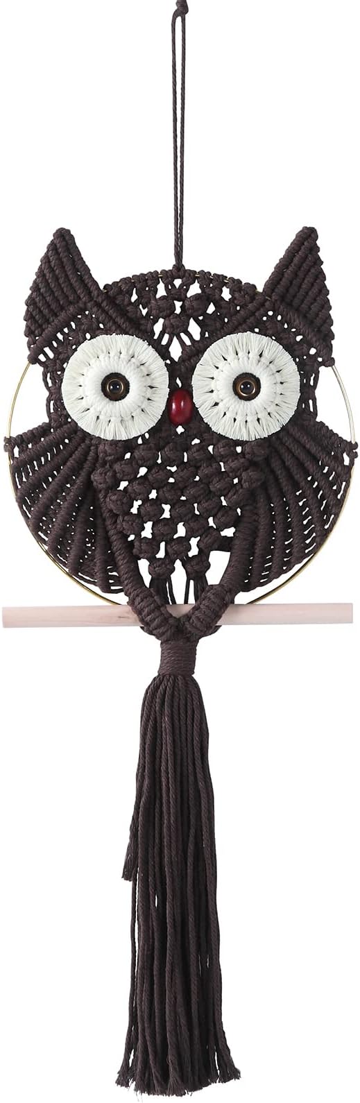 MVSUTA Owl Chocolate Cotton Handmade Macrame Wall Hanging Tapestry Home Decor Art and Bronze Craft Wonderful Decoration Woven Boho Ornament for Office Bedroom Apartment Living Nursery Gallery,1pc