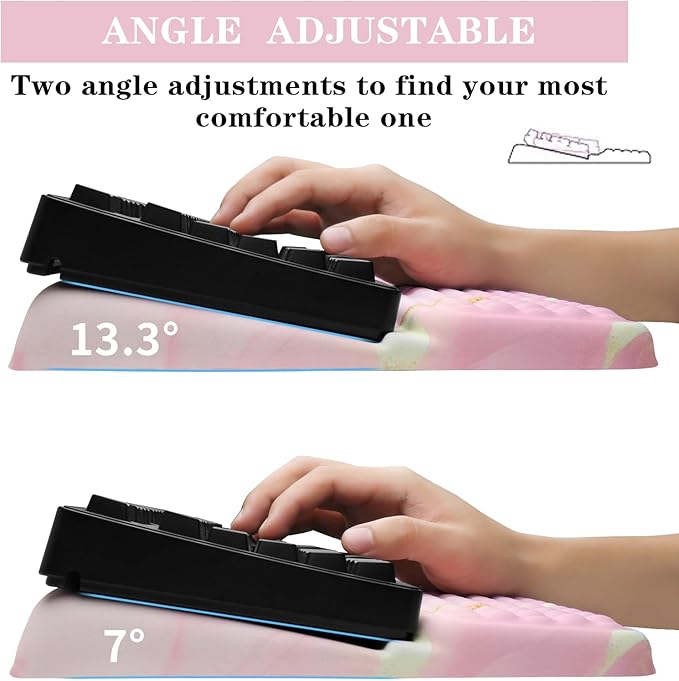 Computer Keyboard Stand Pad with Wrist Rest, Ergonomic Comfy Tilted Keyboard Holder, Keyboard Tray Support for Office Home (Marble Pink)