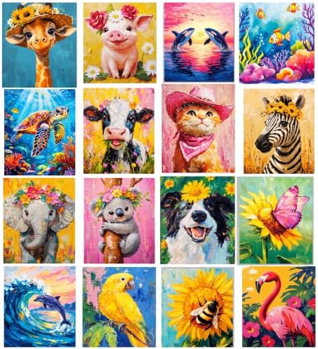 Amazingspark 16 Pcs Pre Drawn Canvas to Paint for Adults Flower Animal by Unknown