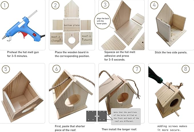 YUEYARIT Birdhouse Kit, 2 Sets of DIY Wooden Bird House Kits, Painting, Graffiti Woodworking Kits, Handcraft Bird Feeder Sets, Christmas Woodworking Kits Gifts