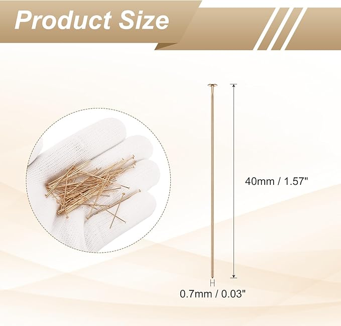 HARFINGTON 100pcs Flat Head Pins 1.57" 40mm Needles Bulk for Earring Pendant Necklace Bracelet Charm Jewelry Making Findings DIY Craft, Champagne Gold