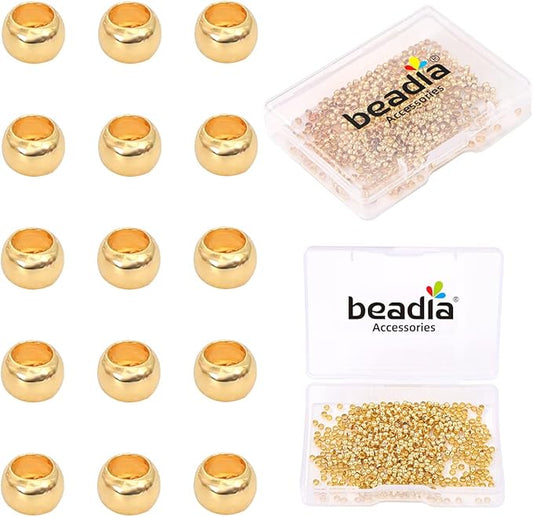 14K Gold Plated Crimp Beads Non Tarnish 2.5mm 600pcs for Jewelry Making Findings