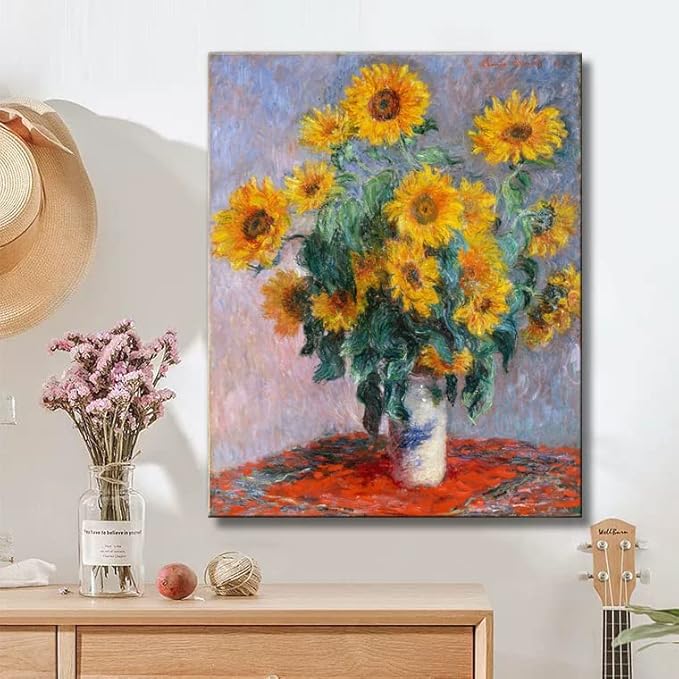 msspart Bouquet of Sunflowers of Claude Monet, Famous Classic Painting Reproduction Giclee Canvas Wall Art Print for Home Office Decor 12"x16"
