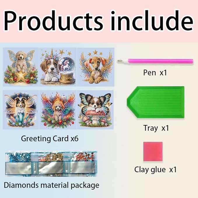 Ceitura 6Pcs DIY Diamond Art Painting Crafts Rhinestone Painting Greeting Card Making Kit Postcard for Holiday Christmas New Year Party Favors (Dogs)