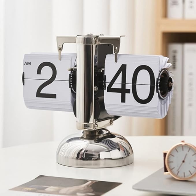Tyenaza Flip Desk Clock, Digital Flip Down Clock, Retro Minimalist Single Foot Mechanical Auto Flip Clock Desk Clock for Home Livingroom(White)